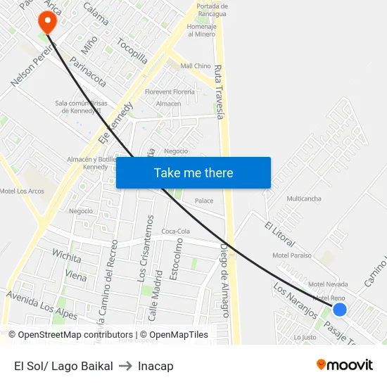 El Sol/ Lago Baikal to Inacap map