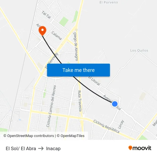 El Sol/ El Abra to Inacap map