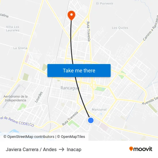 Javiera Carrera / Andes to Inacap map