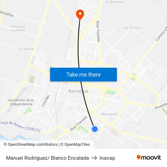 Manuel Rodríguez/ Blanco Encalada to Inacap map