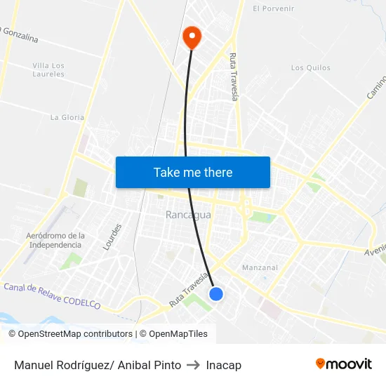 Manuel Rodríguez/ Anibal Pinto to Inacap map