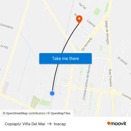 Copiapó/ Viña Del Mar to Inacap map