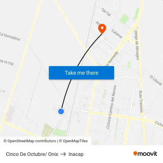 Cinco De Octubre/ Onix to Inacap map