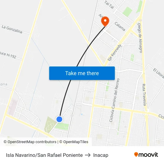 Isla Navarino/San Rafael Poniente to Inacap map