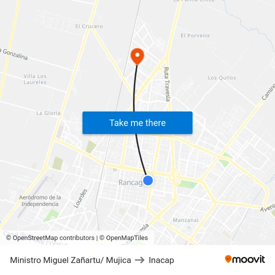 Ministro Miguel Zañartu/ Mujica to Inacap map