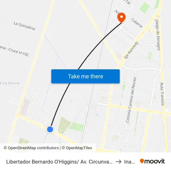 Libertador Bernardo O'Higgins/ Av. Circunvalación Pte. to Inacap map