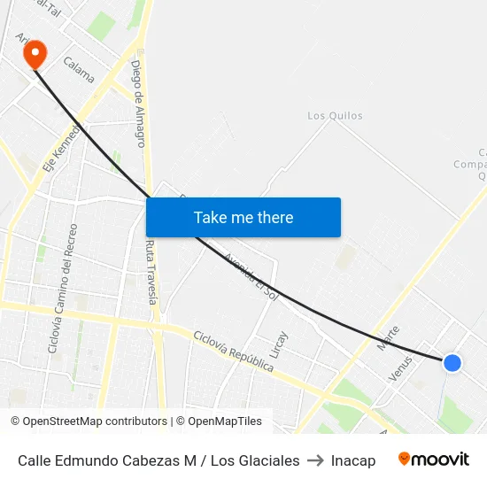 Calle Edmundo Cabezas M / Los Glaciales to Inacap map