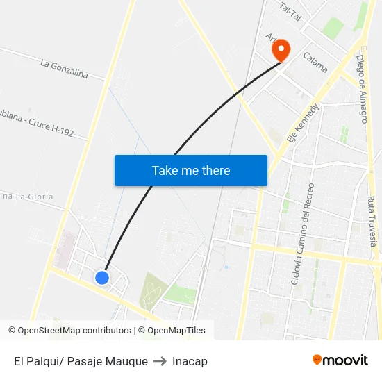 El Palqui/ Pasaje Mauque to Inacap map