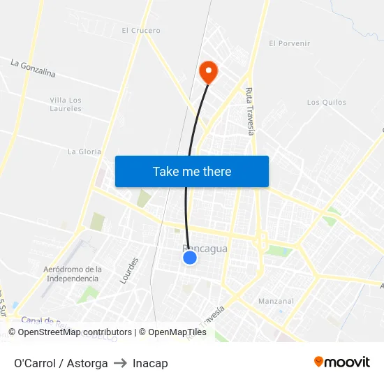 O'Carrol / Astorga to Inacap map