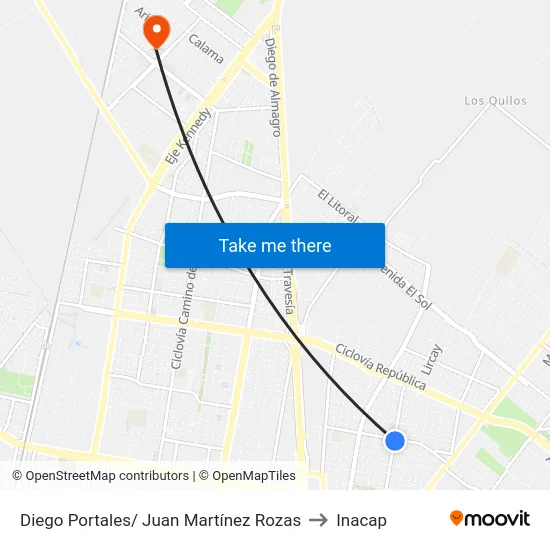 Diego Portales/ Juan Martínez Rozas to Inacap map