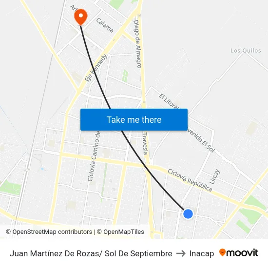 Juan Martínez De Rozas/ Sol De Septiembre to Inacap map