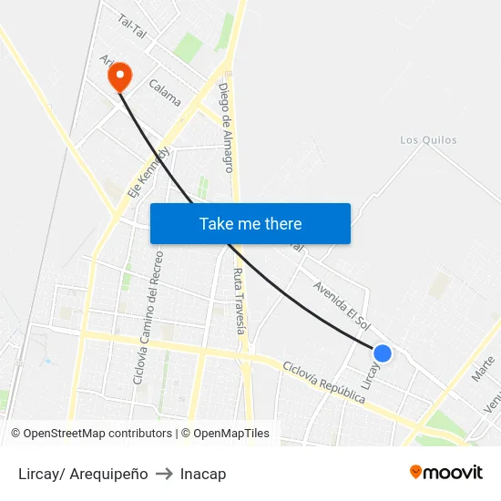 Lircay/ Arequipeño to Inacap map