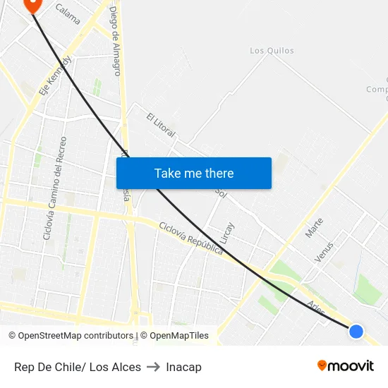 Rep De Chile/ Los Alces to Inacap map