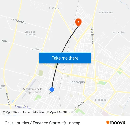 Calle Lourdes / Federico Starte to Inacap map