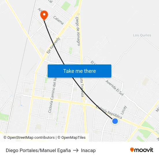 Diego Portales/Manuel Egaña to Inacap map