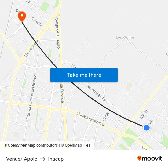 Venus/ Apolo to Inacap map
