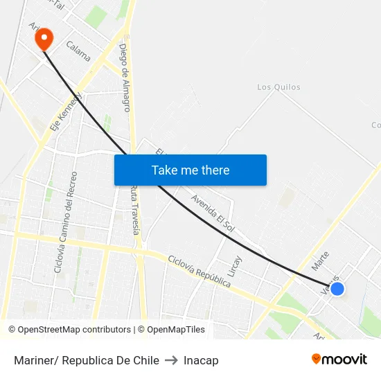 Mariner/ Republica De Chile to Inacap map
