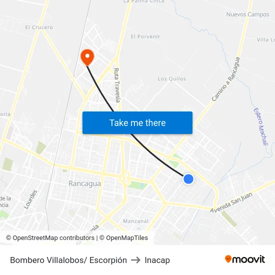 Bombero Villalobos/ Escorpión to Inacap map