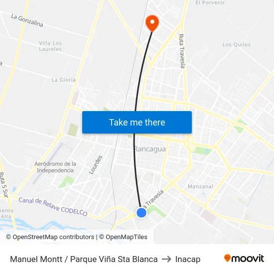 Manuel Montt / Parque Viña Sta Blanca to Inacap map