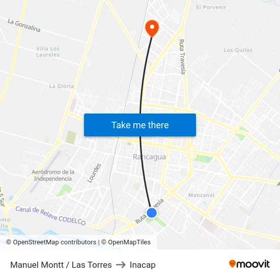 Manuel Montt / Las Torres to Inacap map