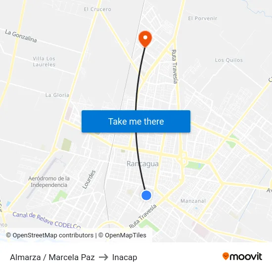 Almarza / Marcela Paz to Inacap map