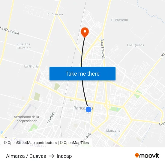 Almarza / Cuevas to Inacap map