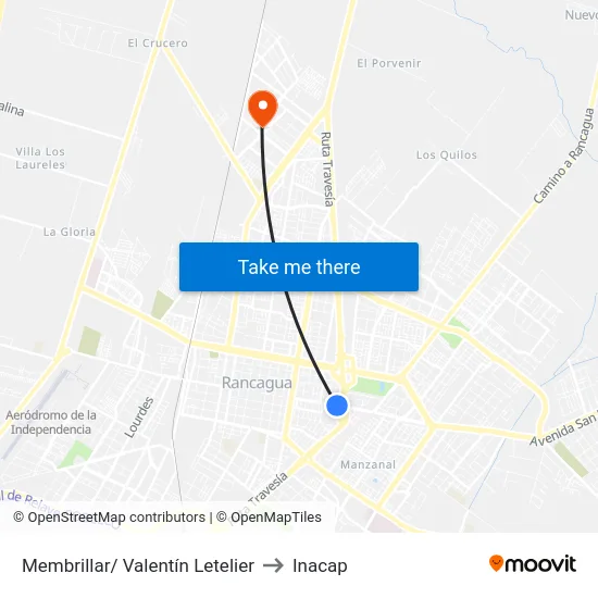 Membrillar/ Valentín Letelier to Inacap map
