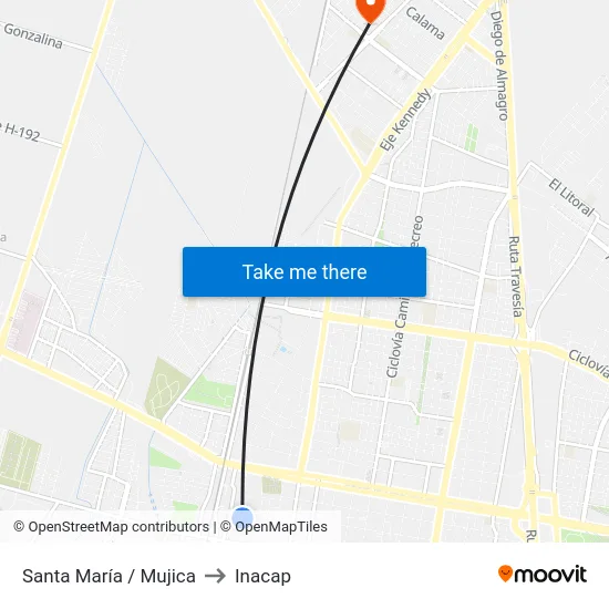 Santa María / Mujica to Inacap map