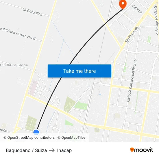 Baquedano / Suiza to Inacap map