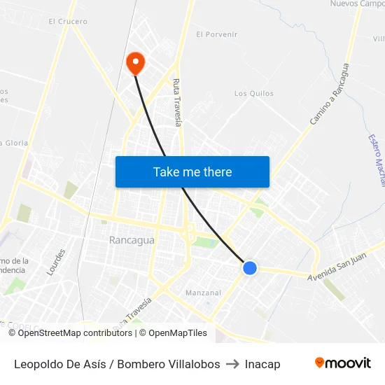 Leopoldo De Asís / Bombero Villalobos to Inacap map