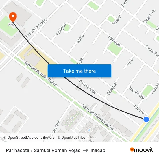 Parinacota / Samuel Román Rojas to Inacap map