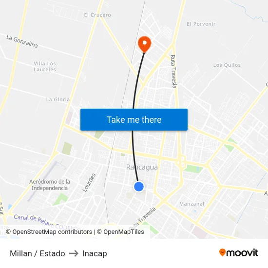 Millan / Estado to Inacap map