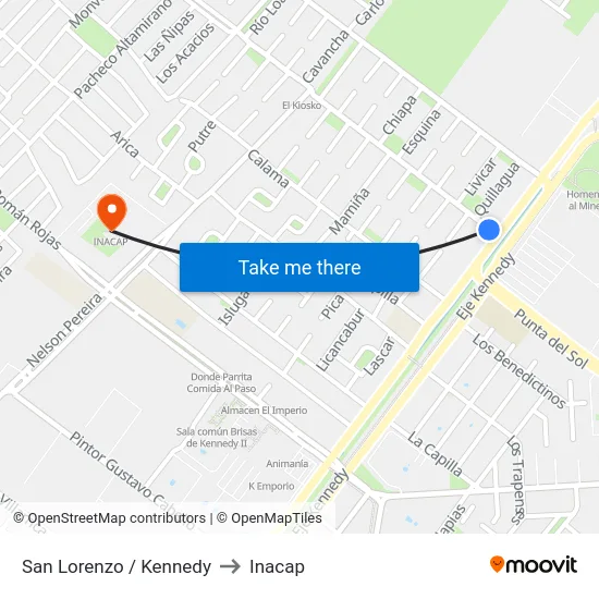San Lorenzo / Kennedy to Inacap map