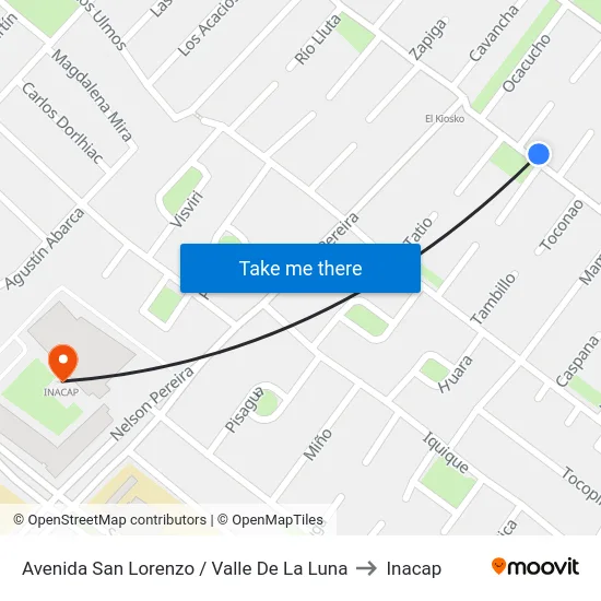 Avenida San Lorenzo / Valle De La Luna to Inacap map