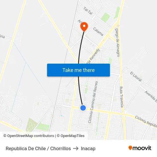 Republica De Chile / Chorrillos to Inacap map