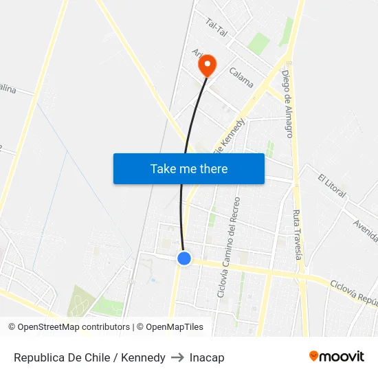 Republica De Chile / Kennedy to Inacap map