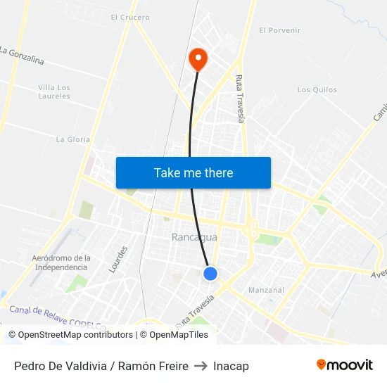 Pedro De Valdivia / Ramón Freire to Inacap map