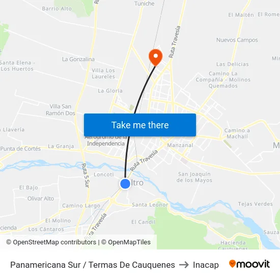 Panamericana Sur / Termas De Cauquenes to Inacap map