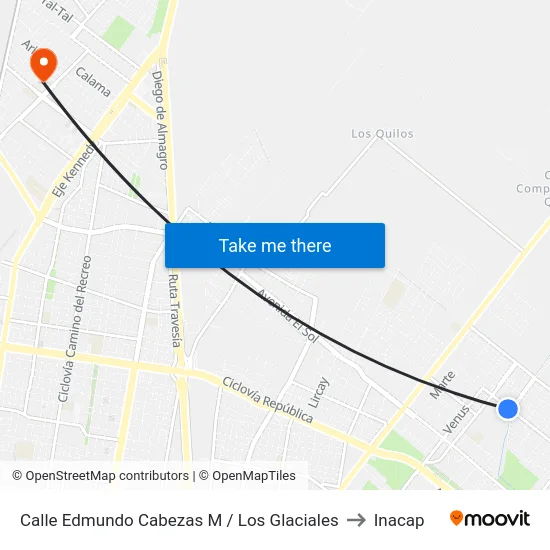 Calle Edmundo Cabezas M / Los Glaciales to Inacap map