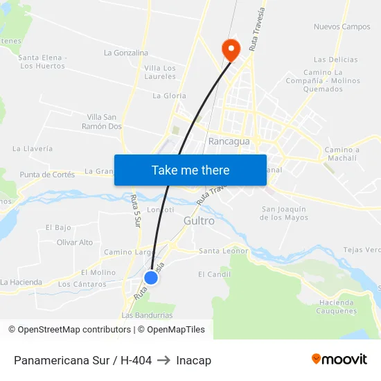 Panamericana Sur / H-404 to Inacap map