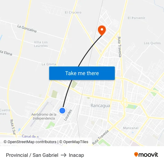 Provincial / San Gabriel to Inacap map