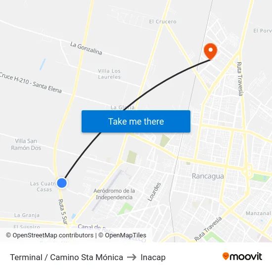 Terminal / Camino Sta Mónica to Inacap map