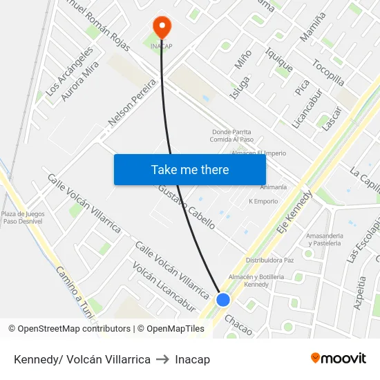 Kennedy/ Volcán Villarrica to Inacap map