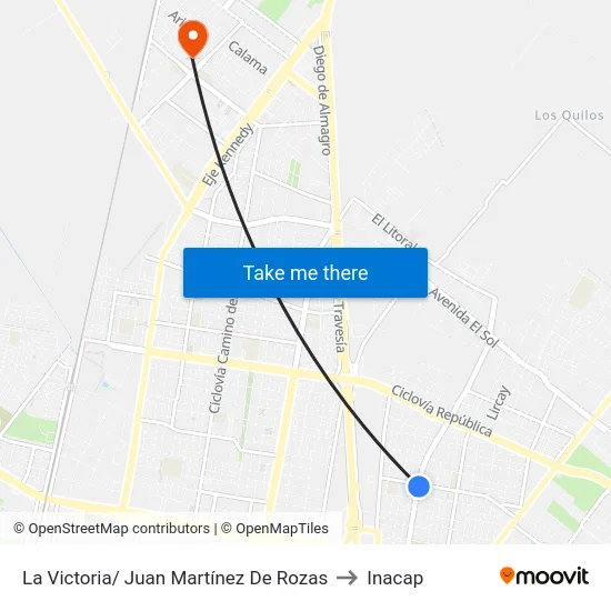 La Victoria/ Juan Martínez De Rozas to Inacap map