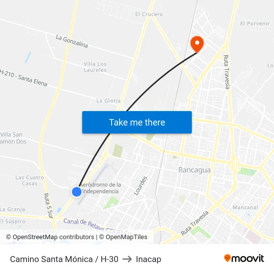 Camino Santa Mónica / H-30 to Inacap map