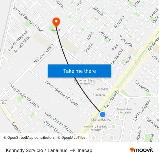Kennedy Servicio / Lanalhue to Inacap map