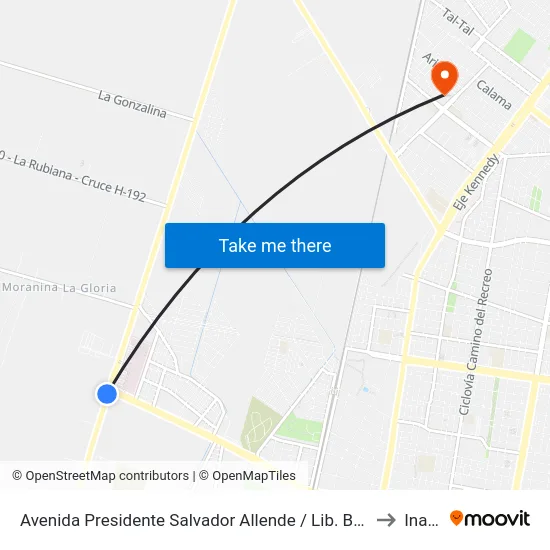 Avenida Presidente Salvador Allende / Lib. Bernardo O´Higgins to Inacap map