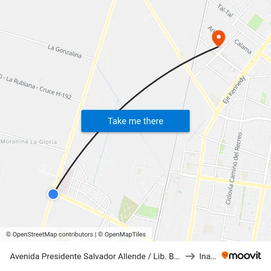 Avenida Presidente Salvador Allende / Lib. Bernardo O´Higgins to Inacap map