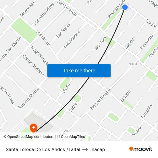 Santa Teresa De Los Andes /Taltal to Inacap map