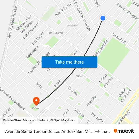 Avenida Santa Teresa De Los Andes/ San Miguel Arcangel to Inacap map